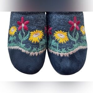Fly Flot Floral Embroidered Wool Mule Slip On Shoes Made in Italy
